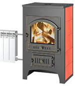 Печь-камин отопительный Везувий ПК-01 (205) красный с плитой и теплообменником