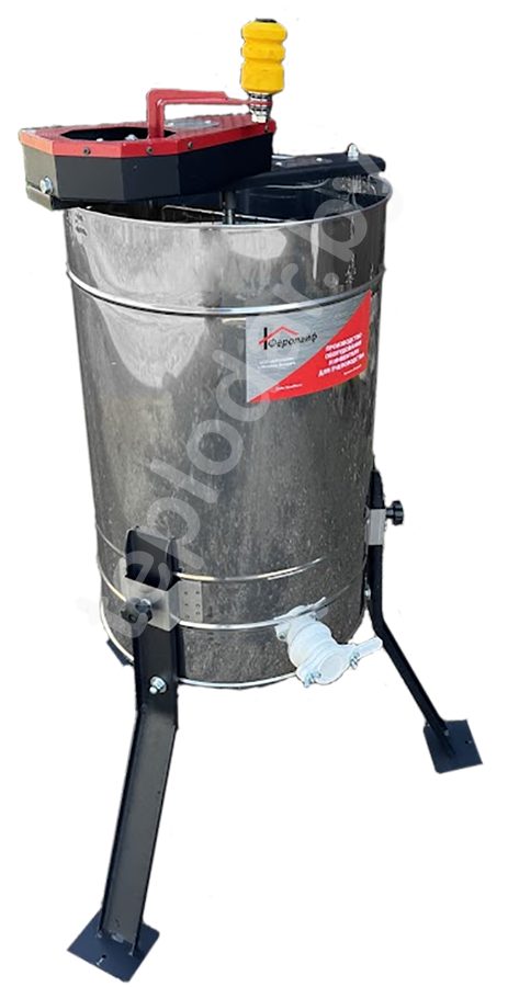 Медогонка на 2 рамки необоротная на ножках, привод ременной, клапан пластиковый Медогонка "Малютка" 2-х рамочная не оборотная на ножках клапан - пластик, привод ременной