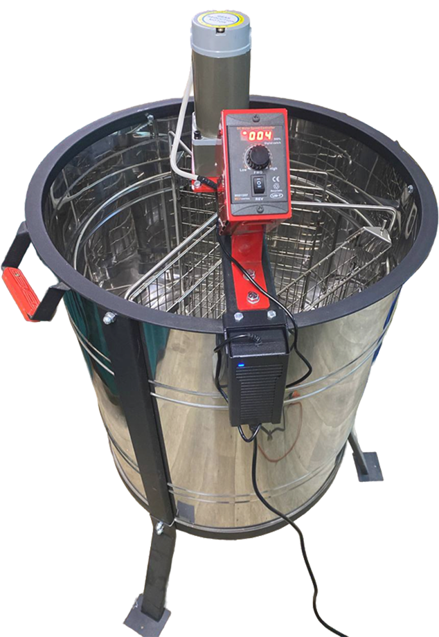 Медогонка "Стрекоза" 4-х рамочная оборотная на ножках с электроприводом РЭК-2 и цифровым блоком управления (клапан нержавейка) Медогонка Стрекоза на 4 рамки с электроприводом РЭК-2 и цифровым блоком управления (на ножках, клапан нержавейка)