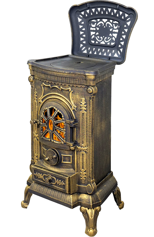 Печь-камин отопительный Везувий А-07 золото открыта крышка варочной панели Печь-камин Везувий А-07 золото открыта крышка