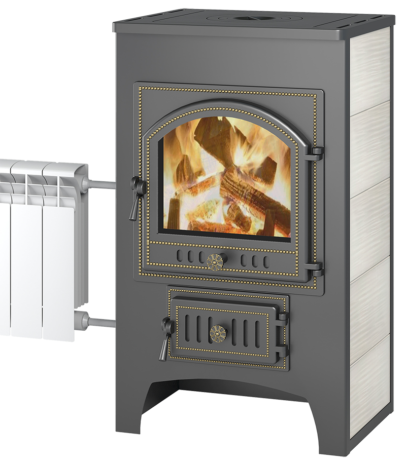 Печь-камин Везувий ПК-01 (205) бежевый с плитой и теплообменником для отопления дома Печь-камин отопительный Везувий ПК-01 (205) бежевый с плитой и теплообменником