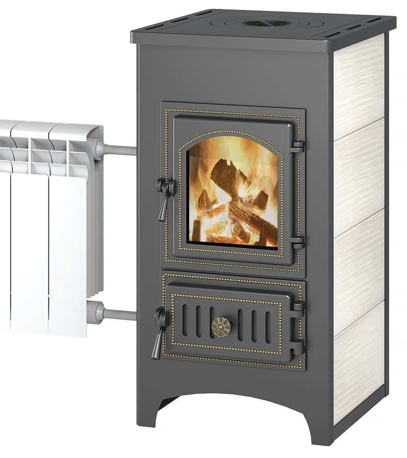 Печь-камин Везувий ПК-01 (270) бежевый с плитой и теплообменником для отопления дома Печь-камин отопительный Везувий ПК-01 (270) бежевый с плитой и теплообменником